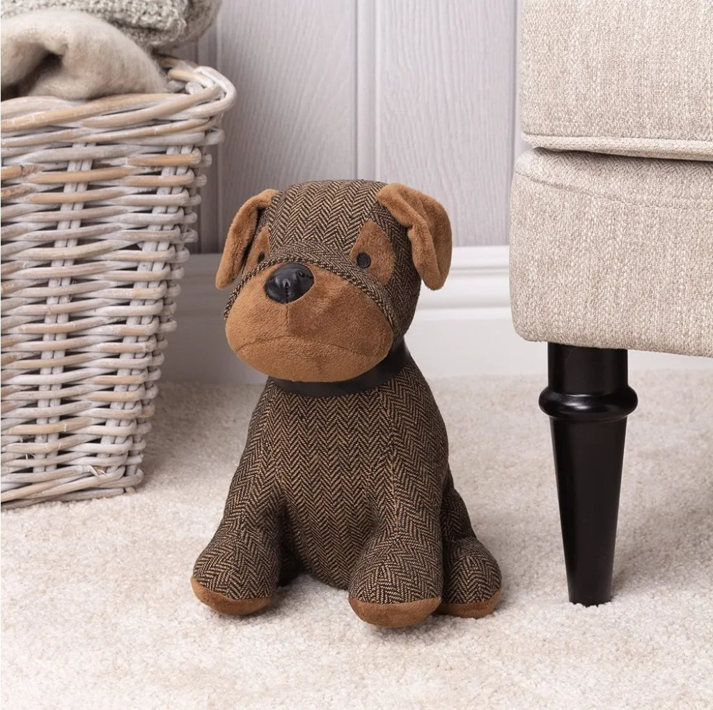 BOSTON HERRINGBONE DOG DOOR STOP BROWN
