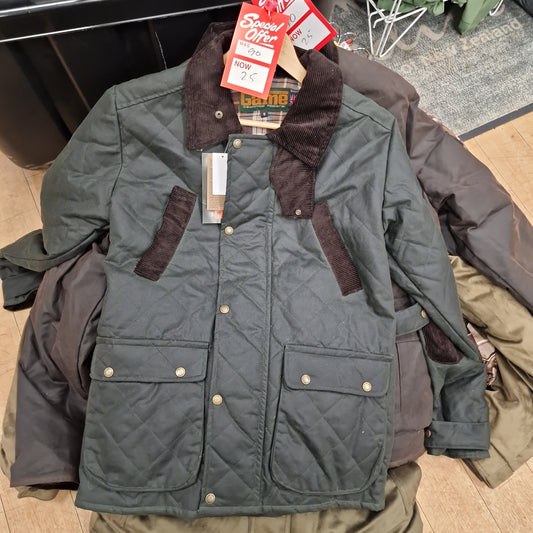 ### CLEARANCE ### GAME QUILTED WAX JACKET OLIVE S
