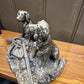 Patina Bronze Sculpture two Spaniels with broken gun RARE PIECE