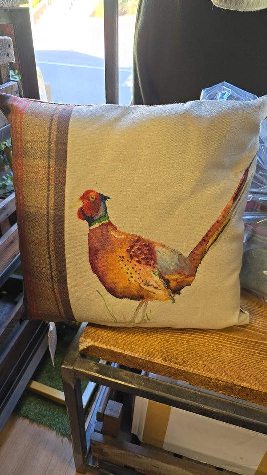 Quality country tweed styled cushions with Stag or Pheasant prints made in the uk