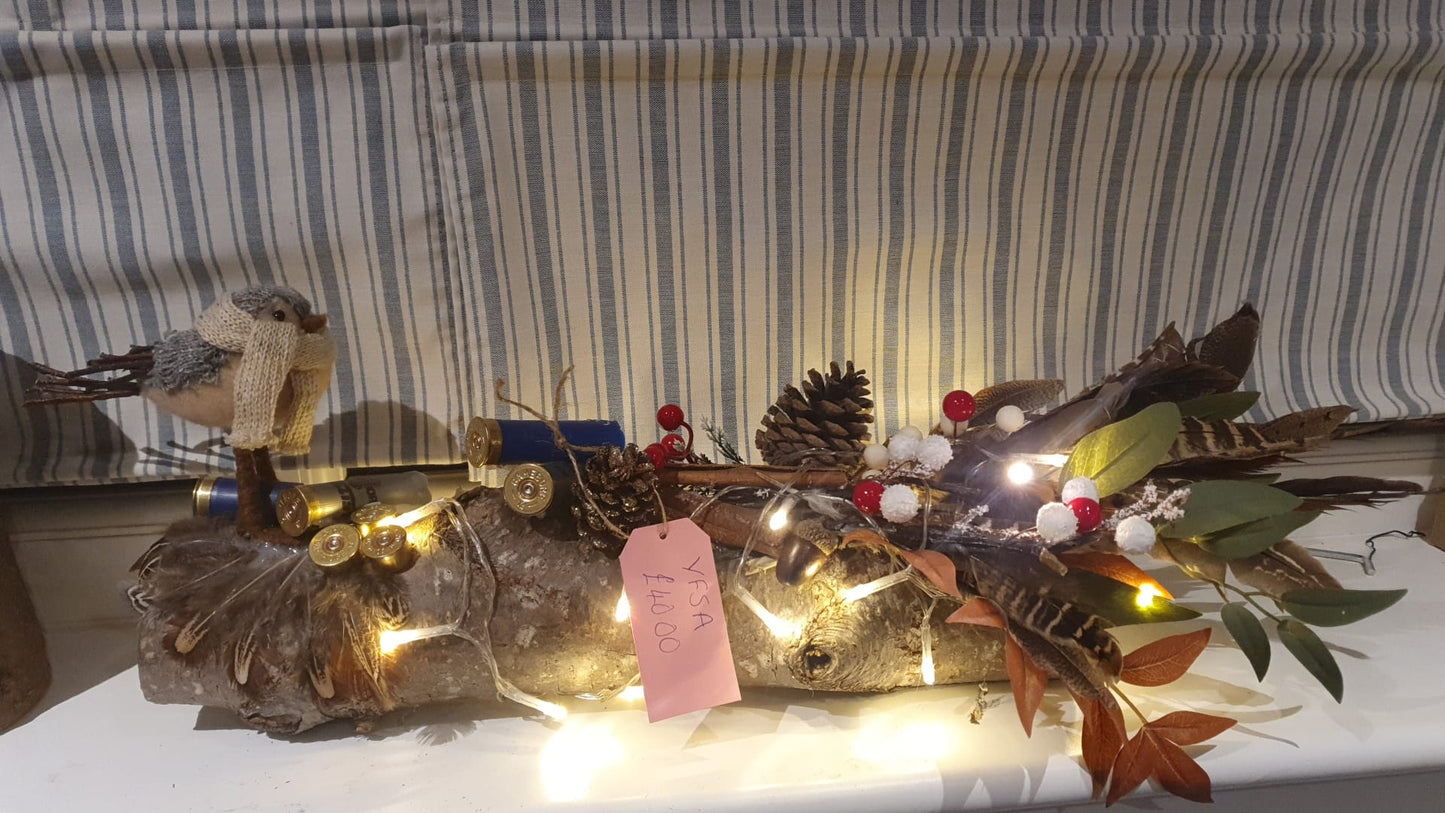 HANDMADE Christmas Log various styles and prices with bird