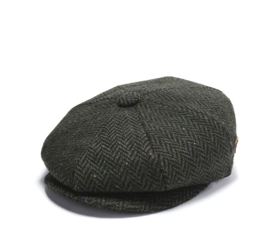 High quality UK designed Tweed Baker Boy Cap olive green