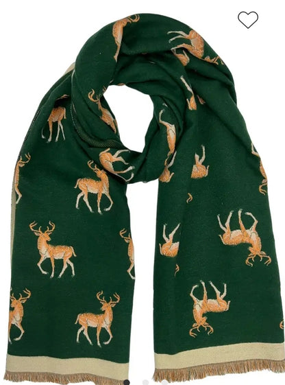 Stag embroidered reversible cashmere blend large scarf