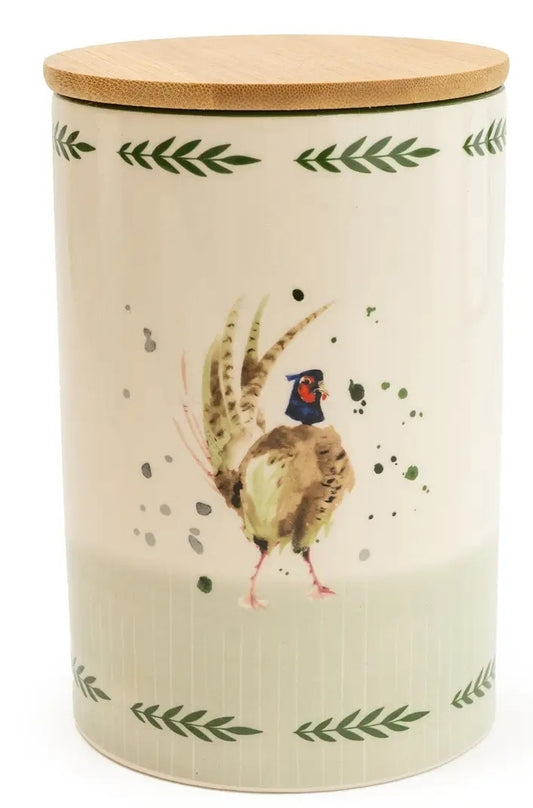 YFSA Rustic Country Collection Pheasant ceramic Jar with wooden lid 17cm