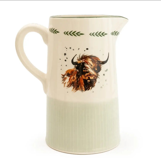 YFSA Rustic Country Collection ceramic Highland Cow Jug