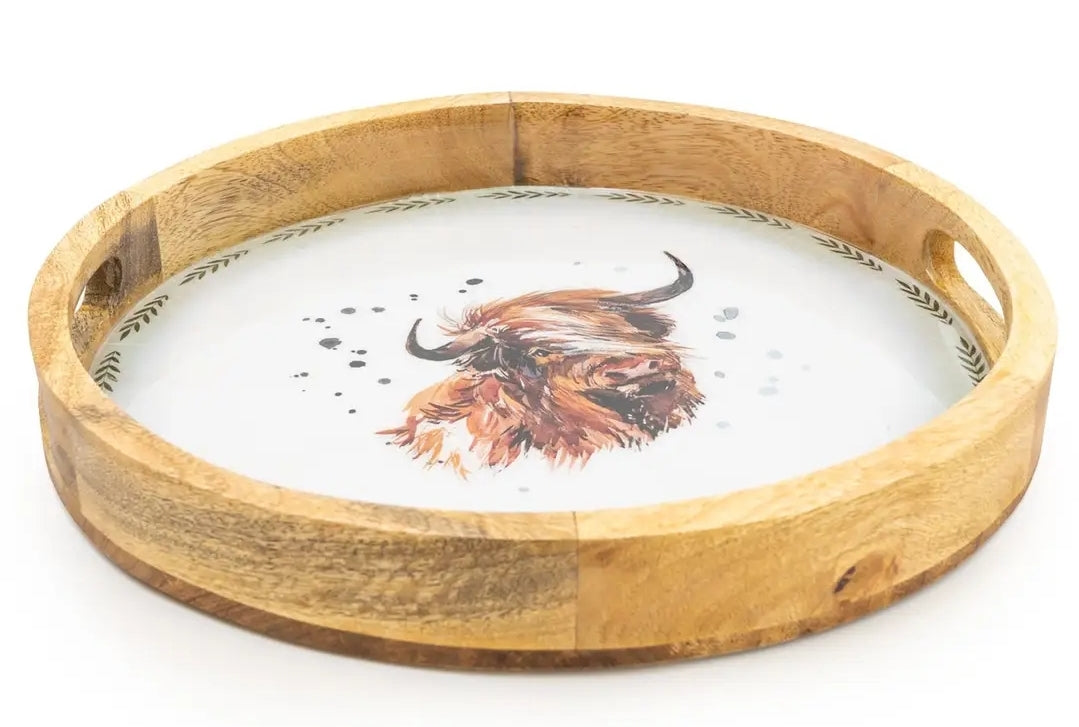 Yorkshire Field Sports Apparel Rustic Country Collection Highland Cow Enamel Tray