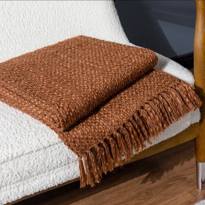 YFSA RUSTIC COUNTRY COLLECTION MORNI WOVERN FRINGED THROW VARIOUS COLOURS