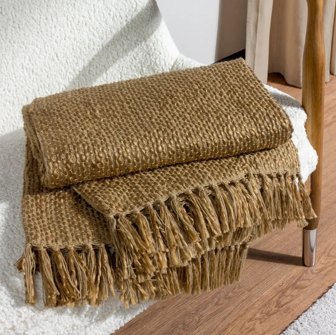 YFSA RUSTIC COUNTRY COLLECTION MORNI WOVERN FRINGED THROW VARIOUS COLOURS