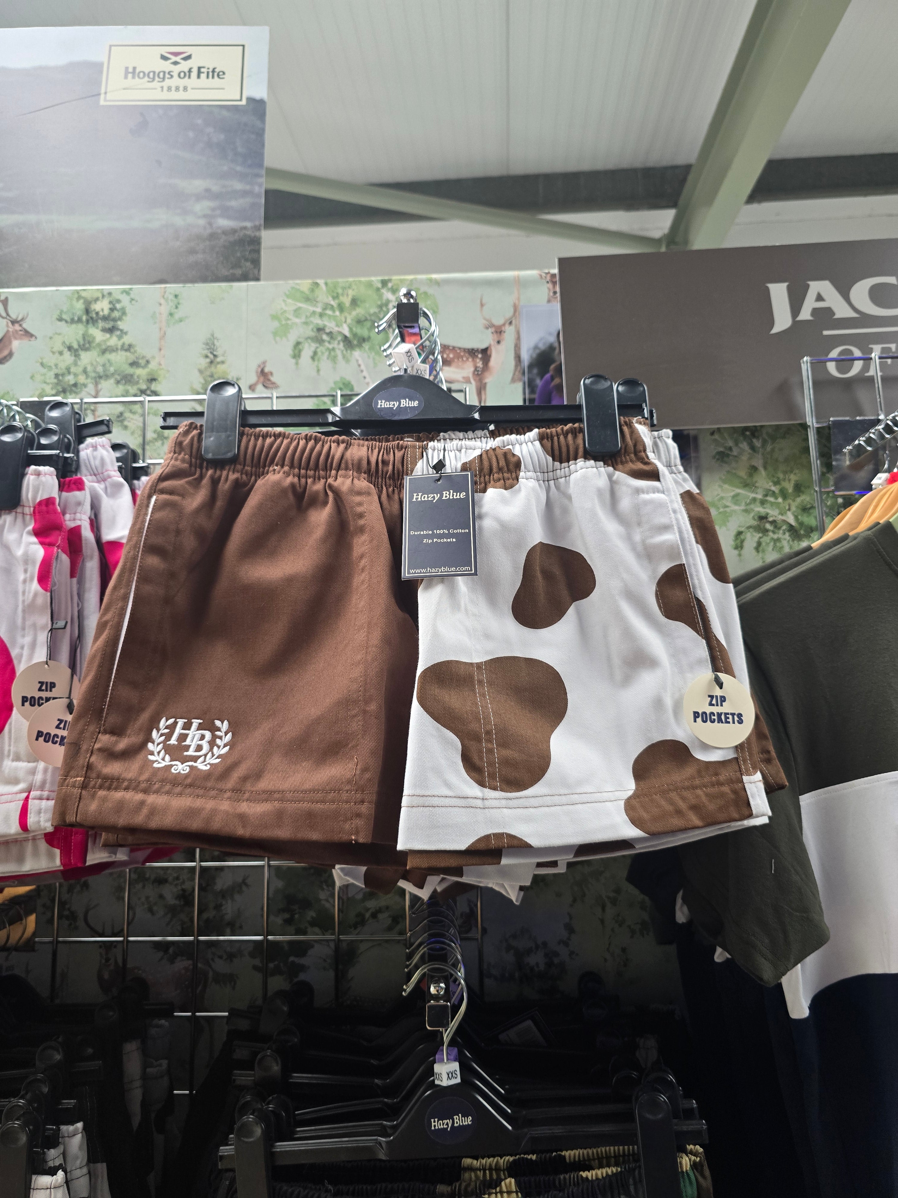 HAZY BLUE Rugby lineout shorts in brown cow print
