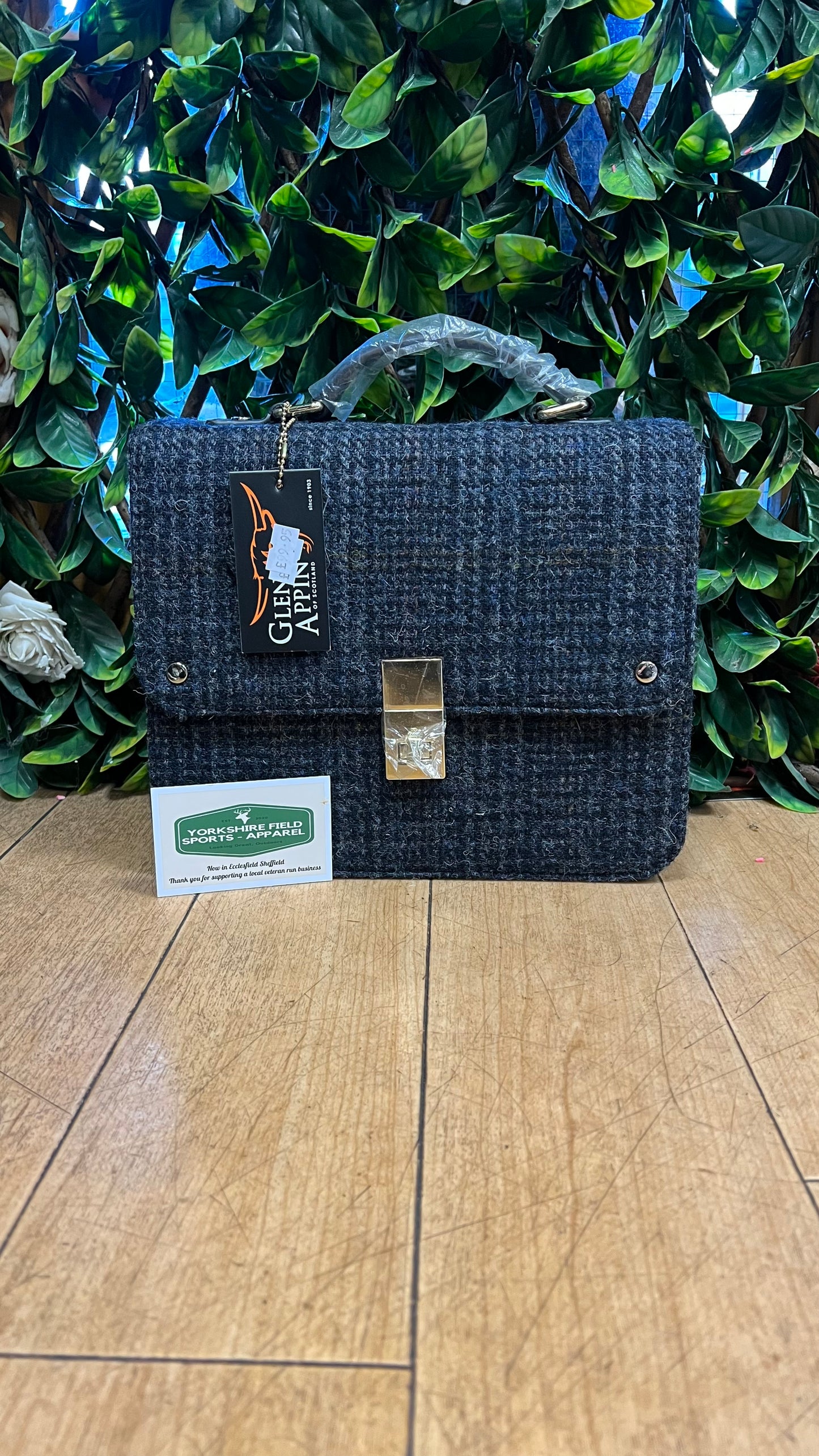 Harris Tweed & Leather 'Jessica' Square Bag in Grey/Black Check