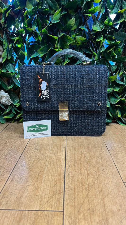 ### SALE ### Harris Tweed & Leather 'Jessica' Square Bag in Grey/Black Check